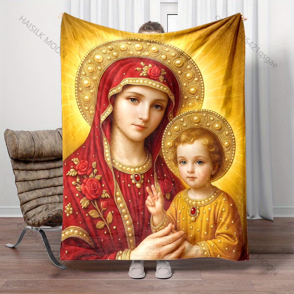 Mother of God Mary Print Warm Comfortable Blanket Home Travel Camping for Believers Luxury Gifts Four Seasons Available