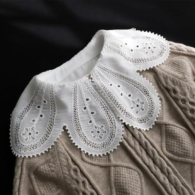 Weißer Chiffon Fake-Kragen Frau Vintage Halbes Hemd Falscher Kragen Frau Stickerei Abnehmbarer Reverskragen Faux Col Accessoires