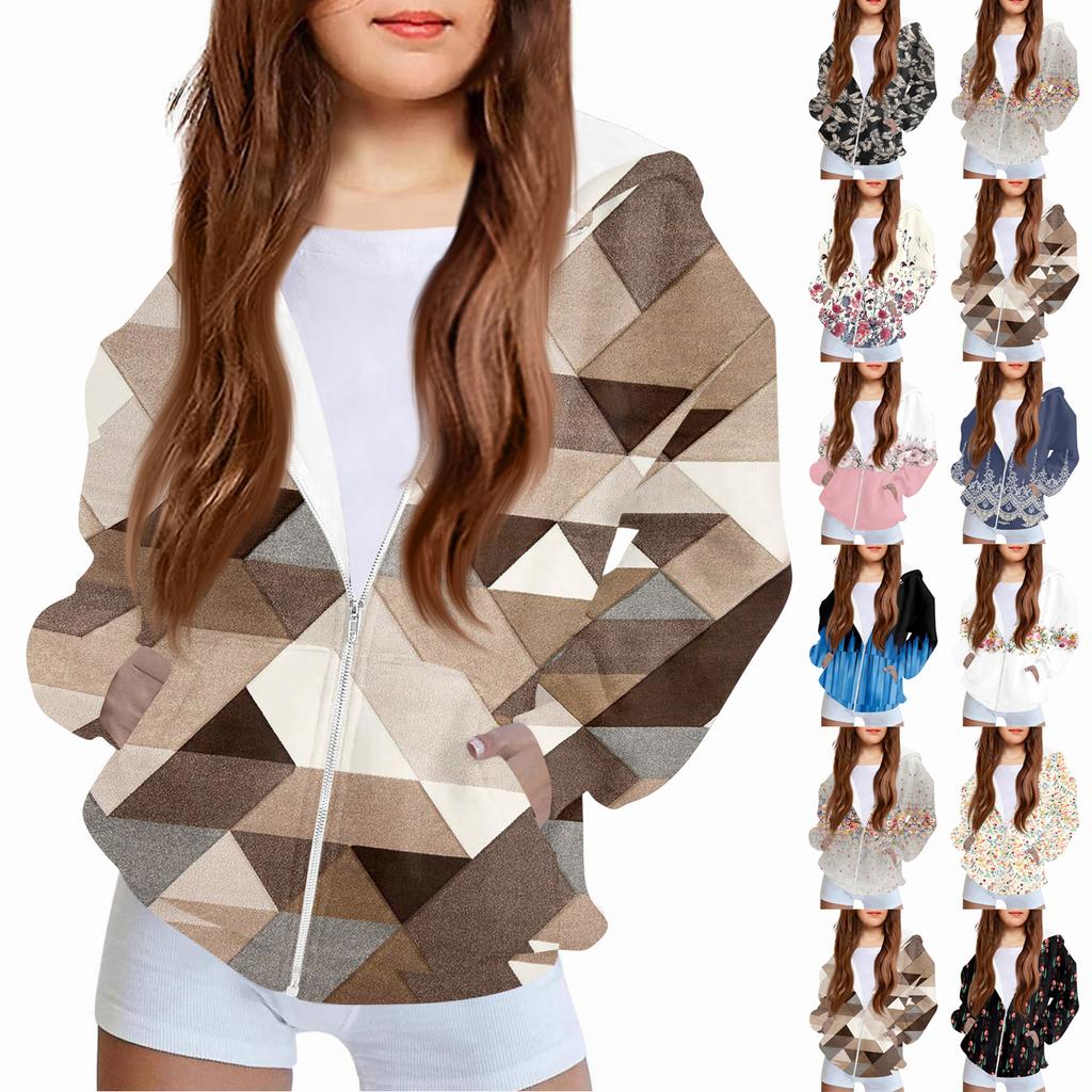Kinder Mode Bedrucktes Langarm Kapuzensweatshirt Mädchen Hoodie Jacke
