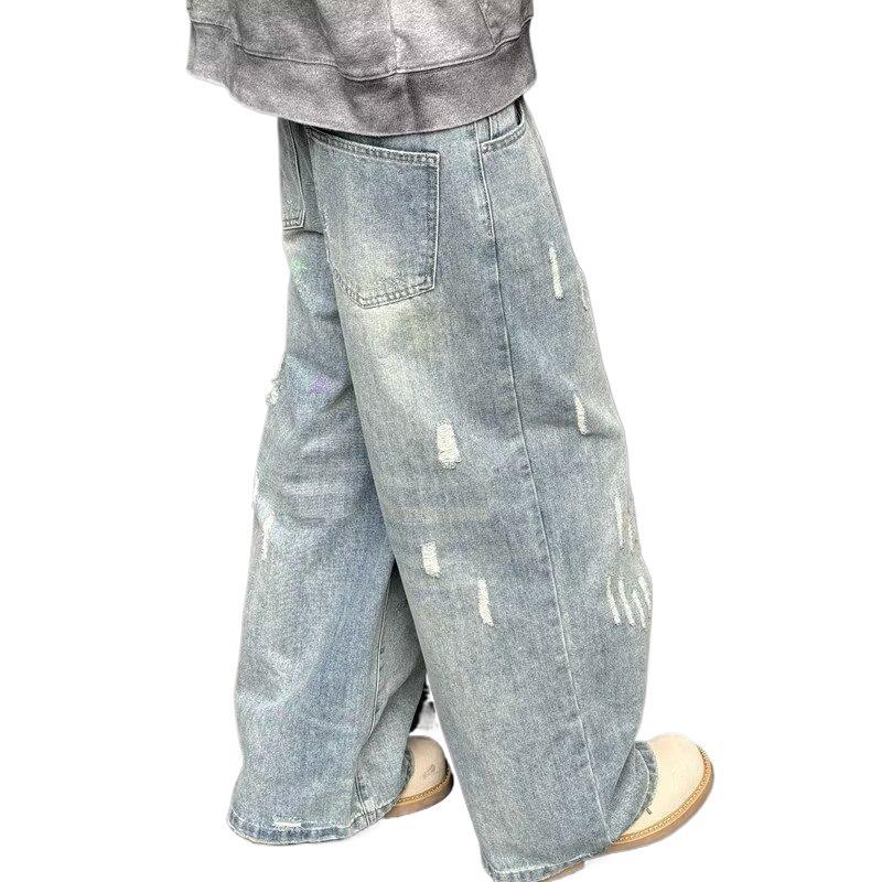 American Retro Old Worn Jeans Washed Loose and Thin Wide-leg Pants Casual Straight Long Pants Oversized Loose Hip Unisex Daily Shopping Street Casual