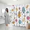 Space-Themed Shower Curtain, Celestial Bodies & Rockets Design, Fade-Resistant Polyester, Machine Washable, Fun Bath Decor