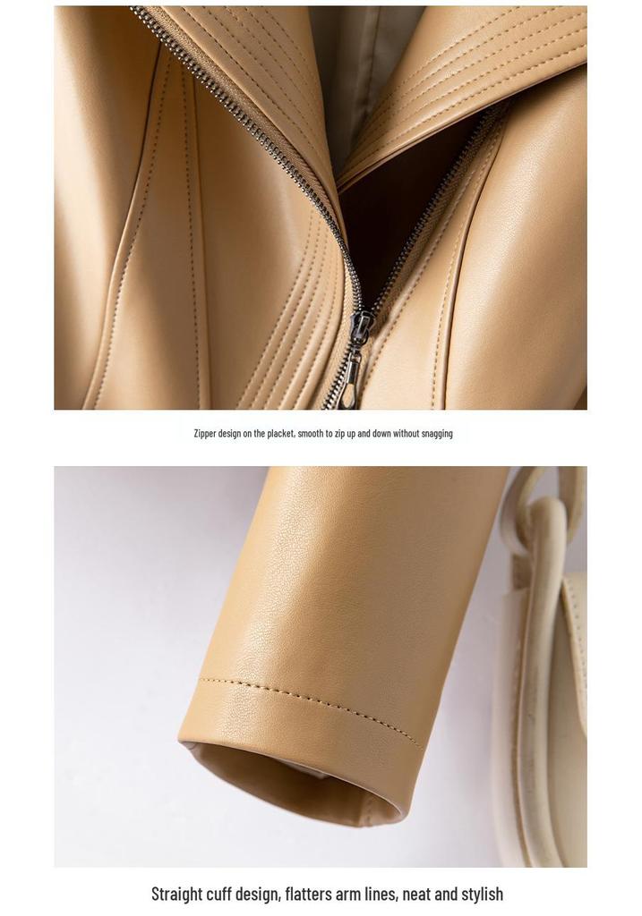 Women's Plus Size Slimming Leather Motorcycle Jacket with Lapel, Multi-color