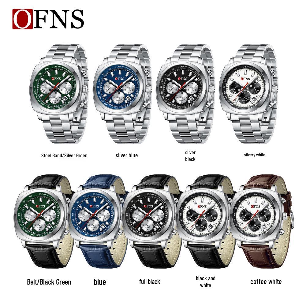 OFNS Men's Multi-Function Waterproof Quartz Watch - Business Edition with Calendar and Six-Hand Chronograph.