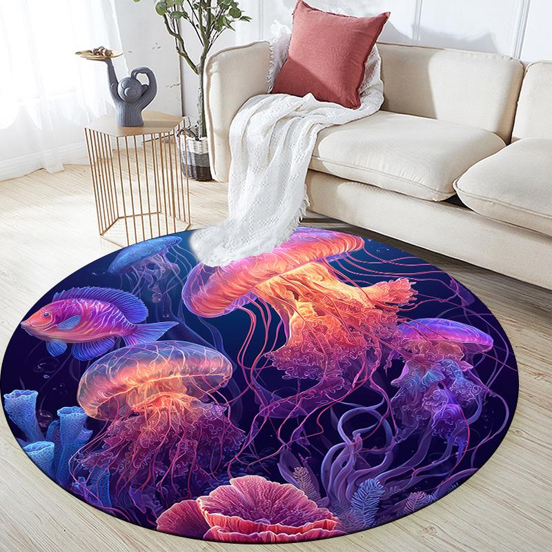 

Octopus and Jellyfish Round Area Rug,Carpet Rug for Living Room Bedroom Sofa Playroom Decor,Non-slip Floor Mat 80cmx80cm