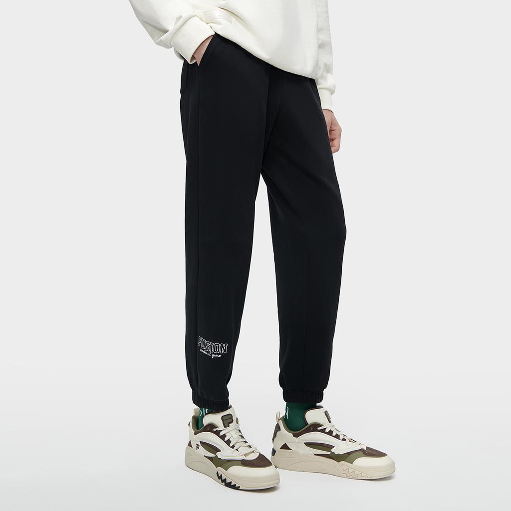 FILA Letter Print Cuffed Knit Sports Pants Men bottoms Black T11M345603F-BK