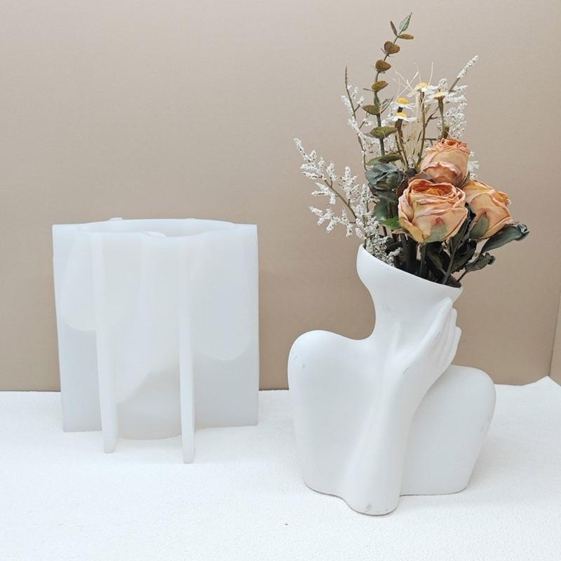 Succulent Flower Pots Mold Abstract Human Pen Holder Silicone Mould Plaster Planter Epoxy Resin Molds for DIYs Enthusiast