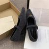 Gray Fluffy Shoes Women Wear New Winter French Fairy Fleece Single Shoes Thick Heel Mary Jane High Heels