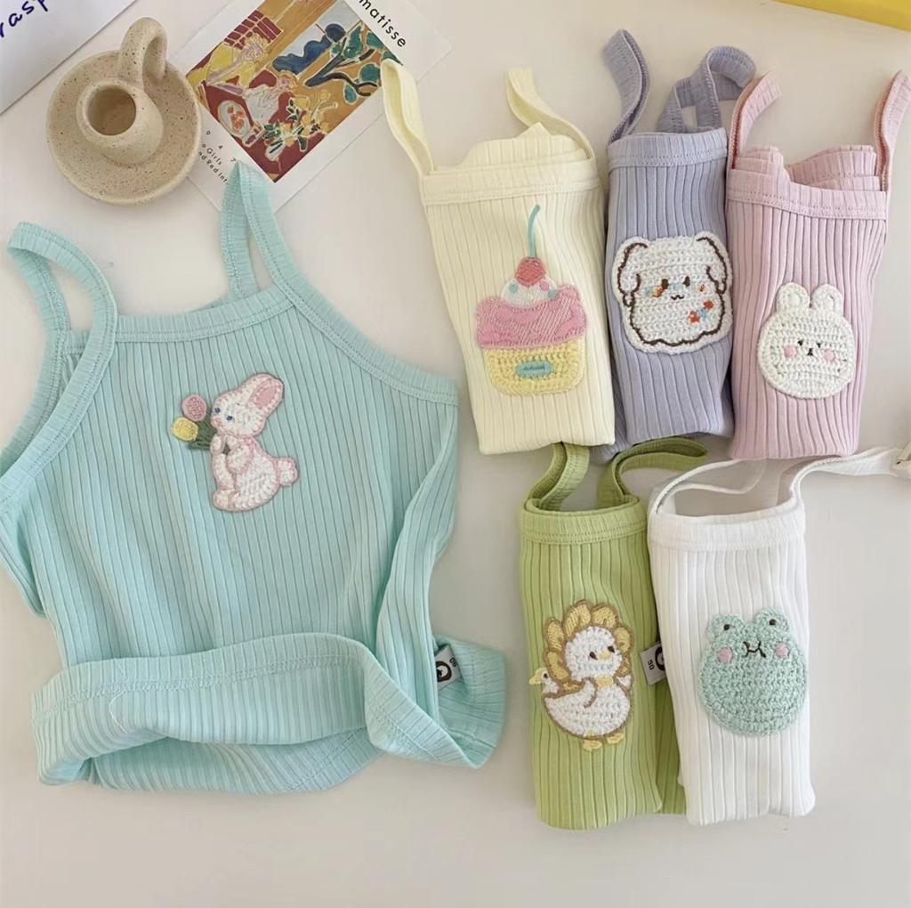 Girls Candy Camisole Summer Sleeveless Top With Cartoon Embroidery Stretchy Vest For Kids Baby Clothing