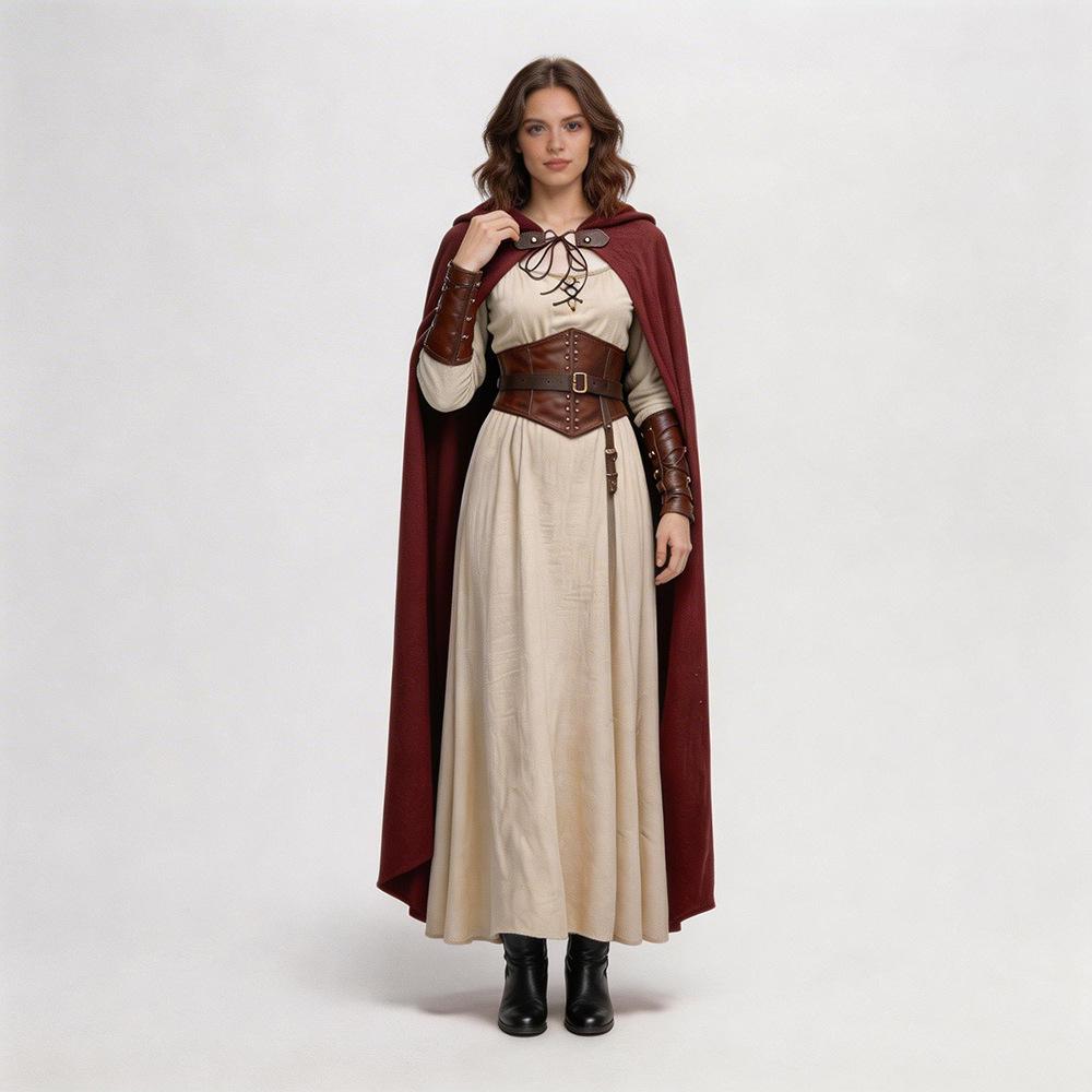 Mittelalterlicher Baumwoll- und Leinenumhang, Halloween-Zauberer Hobbit Magier Elf Cosplay Umhang Cosplay