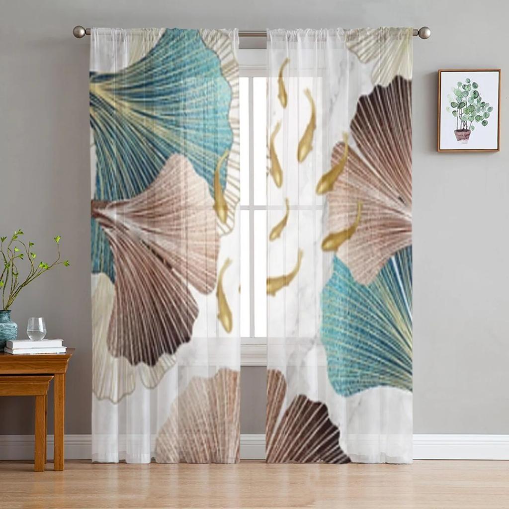 Schöne durchsichtige Vorhänge mit Ginkgo-Blättern für Wohnzimmer, Fenster, transparenter Voile-Tüll-Vorhang, Schlafzimmer-Vorhänge, Heimdekoration