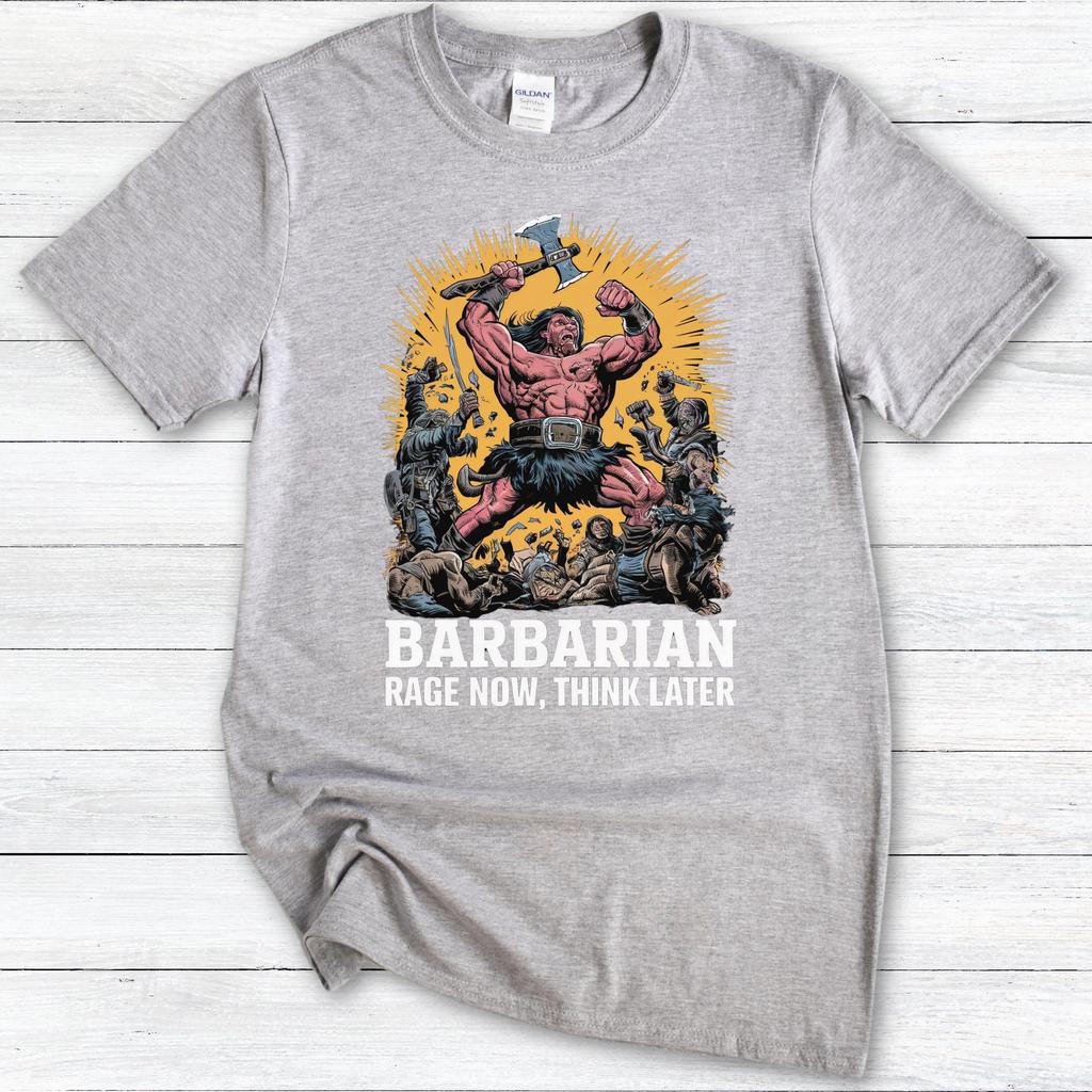 Barbarian Tshirt First Strike Then Think Dragon Dungeon Roleplaying Board Game Fan Gift Tshirt