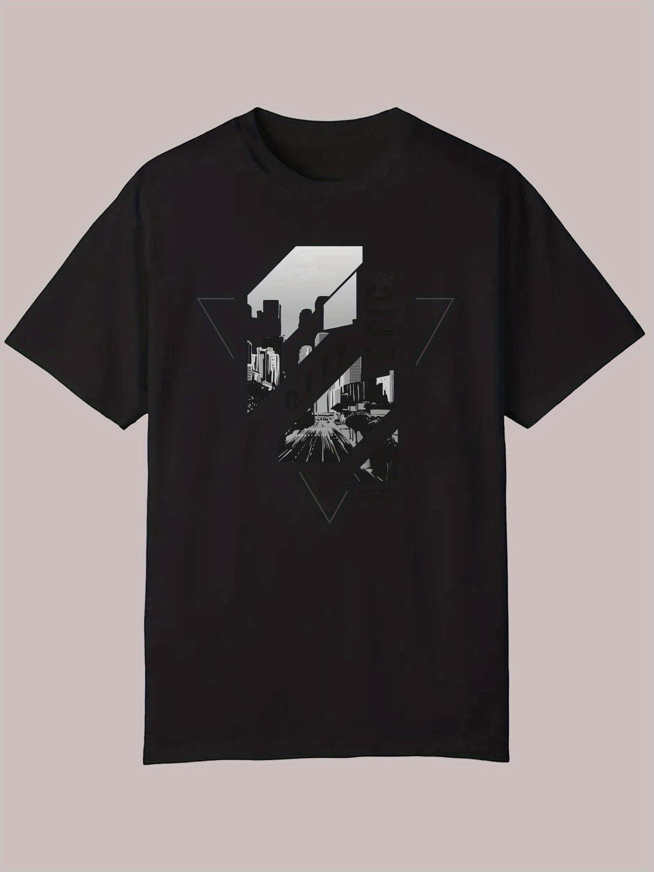 Summer Casual Short Sleeve T-shirt - Black Geometric Letter Graphic Print XXXL