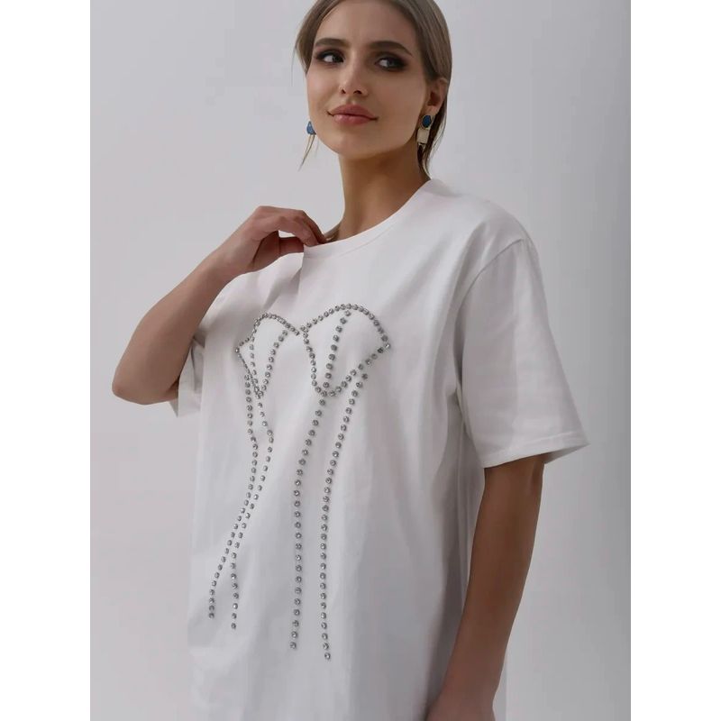 Loose Printed T-shirt Top Western Style New Fashion Loose Casual Hot Drilling Cotton T-shirt Top