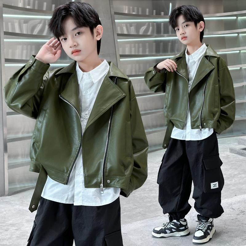 Children's Clothing, Boys' Spring Clothing, Leather Jacket, 2026 New Spring and Autumn Style Jacket, Mid Size Boys' Spring Clothing Trend