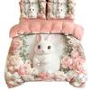 Milk Fleece Four-Piece Set, Large Version Digital Printing Cute Cartoon Single Double Quilt Cover, Bed Hat Three-Piece Set