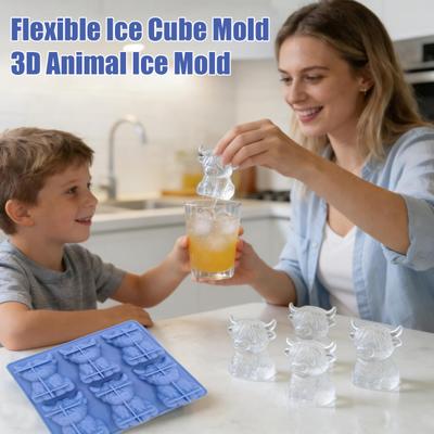 Mini Highland Cow Ice Cube Mold Food-Grade Flexible Silicone Ice Tray Easy Demolding Reusable 3D Cow Shaped Ice Cube Maker for Whiskey Cocktails