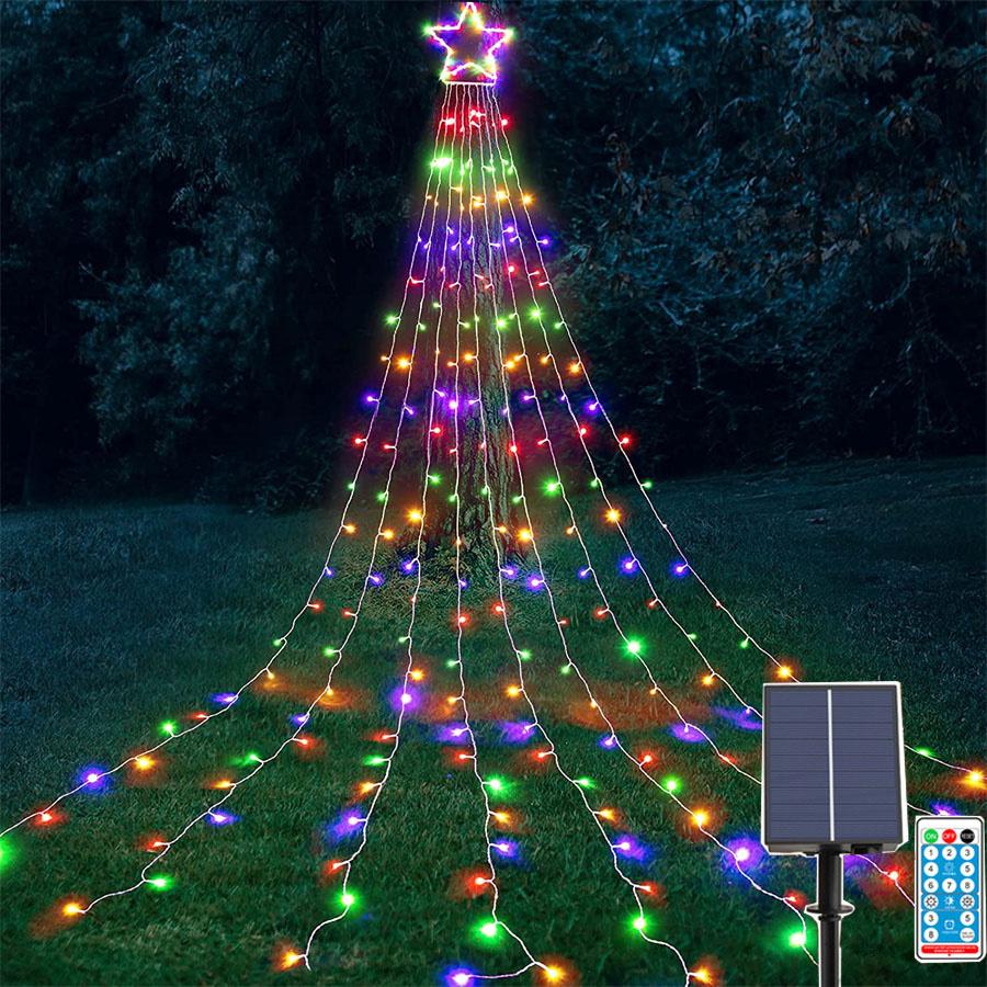 

9x3,5 м солнечная рождественская елка звезда гирлянда уличный 350 светодиодов рождественский водопад гирлянда для сада патио рождественский декор разноцветный