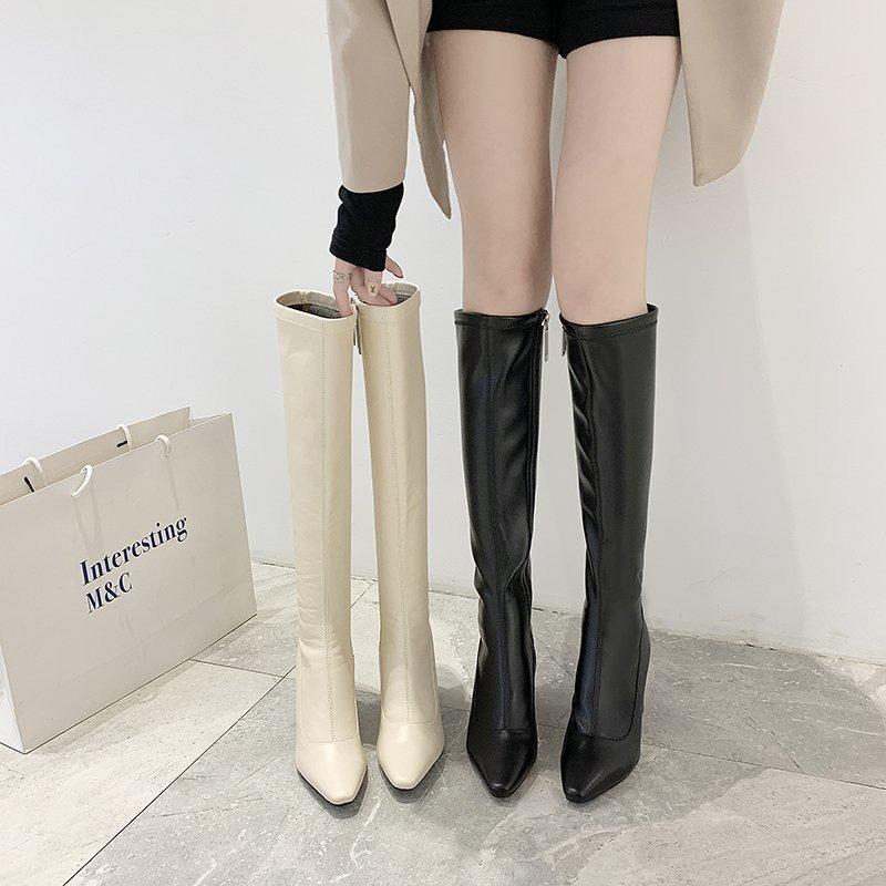 Fashion Knee-high Square-toe Booties Women's Outerwear Autumn Winter Fashion Casual Motorcycle Boots High Heel Zipper Back Design