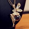Charm Crystal Fairy Pendant Necklace for Women Vintage Elegant Rhinestone Angel Dangle Long Chain Necklace Party Jewelry Gifts