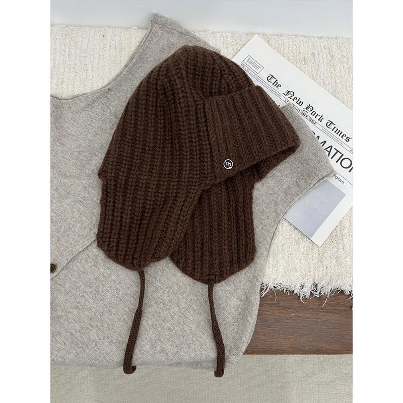 

Pure Wool Knitted Hat for Women in Autumn and Winter Thickened and Warm Ear Protecting Lei Feng Hat Korean Flying Hat Anti Cold M（54-59cm）
