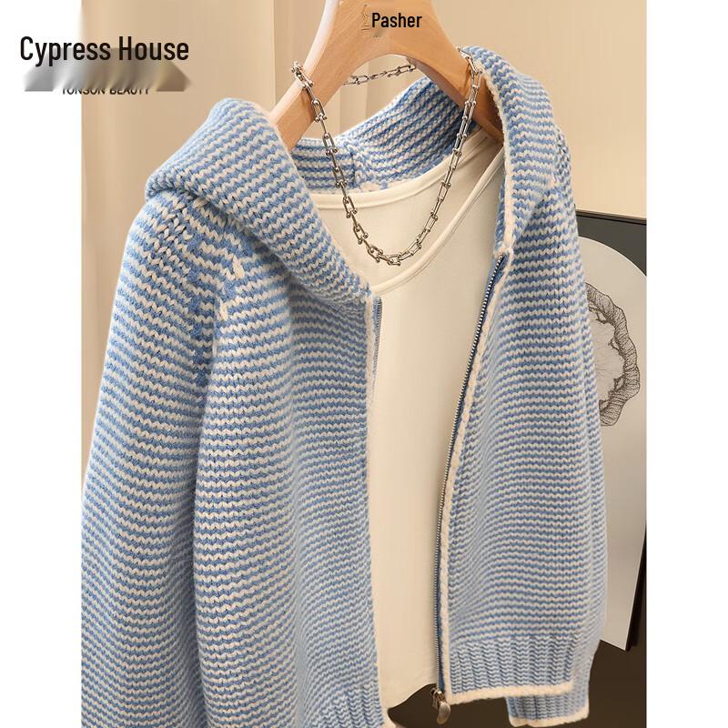 

Женский вязаный кардиган с капюшоном и цветными блоками One Size