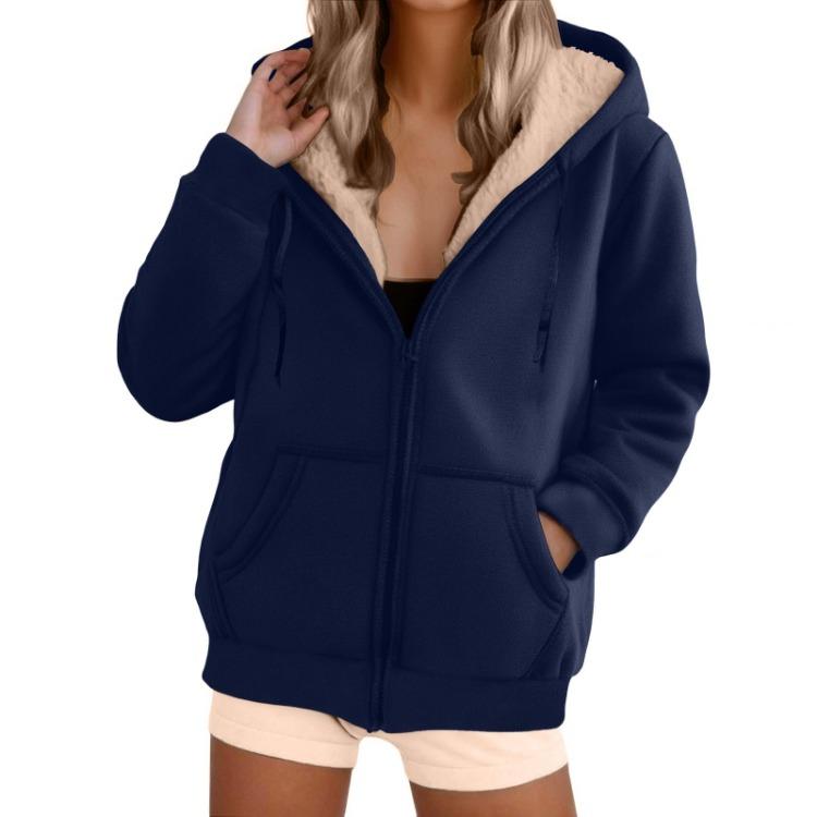 Women Hooded Jacket Casual Loose Zipper Cardigan Long Sleeve Sweatshirt Fashion Outerwear