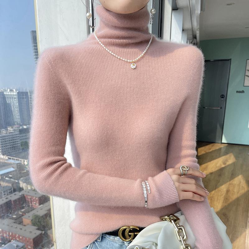 Damen nahtloser Kaschmir-Rollkragenpullover – Figurbetonter Strickpullover für Herbst/Winter