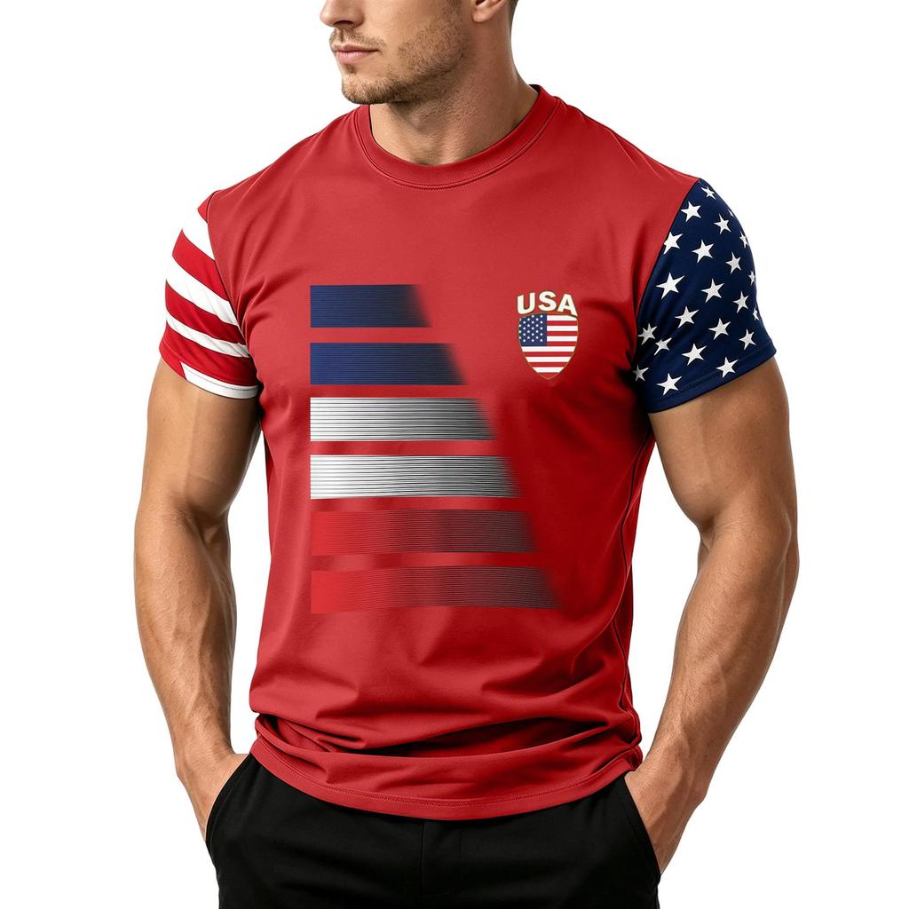 Men’s Short Sleeve T Shirt with USA Flag Print Loose Fit Crew Neck Top Comfortable Summer Casual Daily Wear for Men