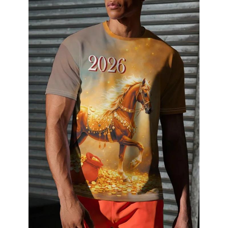 Haut imprimé tendance décontracté ample à manches courtes et col rond pour garçons