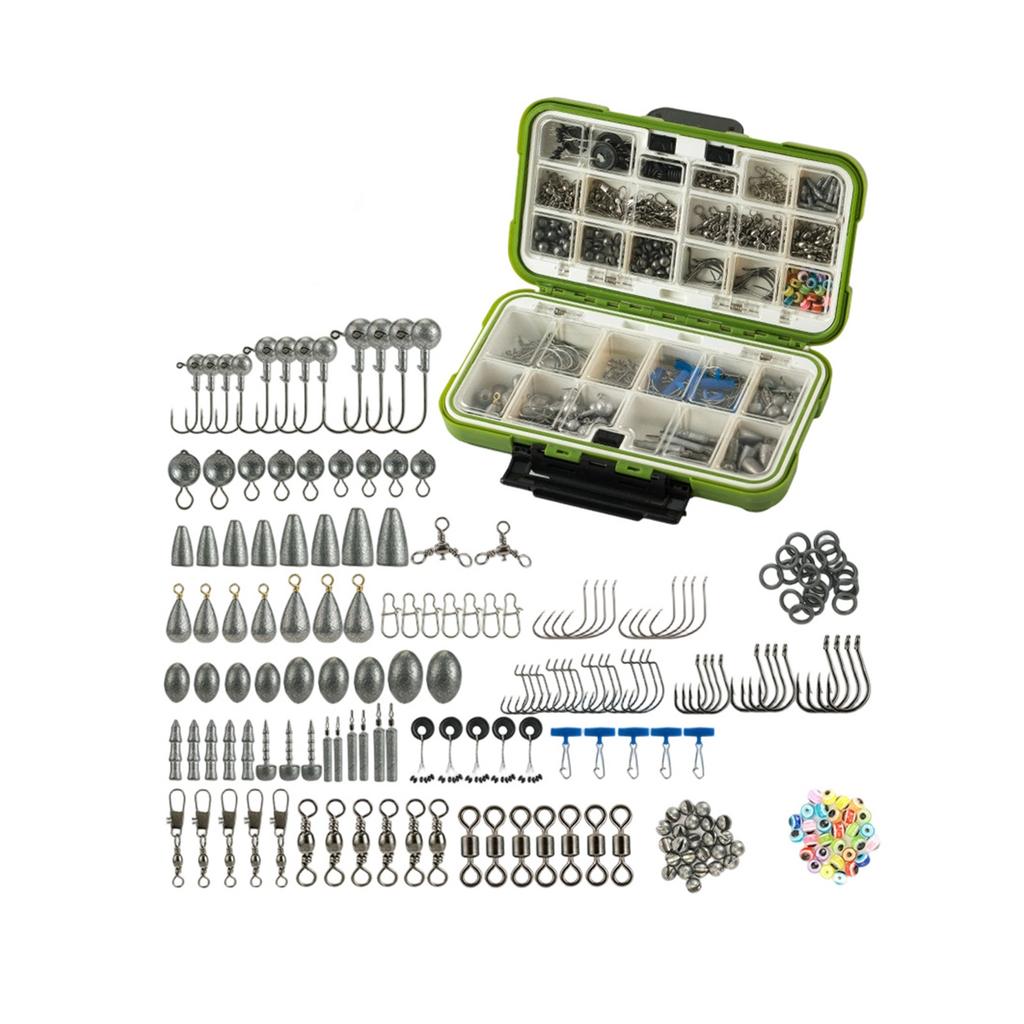 397 Piece Fishing Tackle Kit Including Texas Rig Weights Hooks Swivels Beads Sinkers and Storage Box for Freshwater and Saltwater Fishing