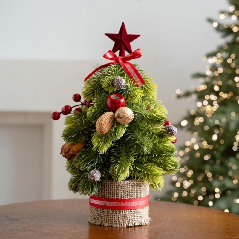 Ready-to-Display Mini Christmas Tree with Integrated Base, Soft Finish, and Arranged Seasonal Decorations for Indoor Use
