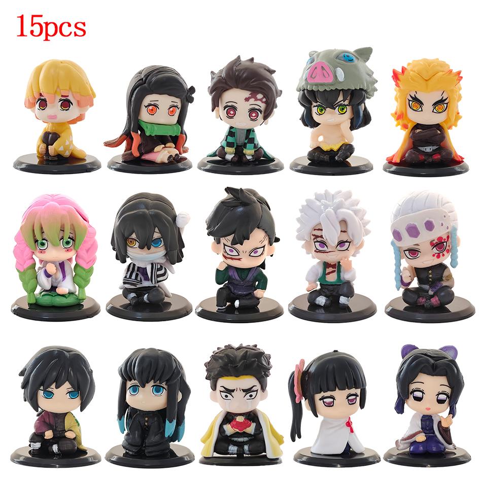 5-15pcs Q Version Demon Slayer Sitting Ghost Doll Tanjiro Nidouzi Inosuke Zenizu Toy Figural PVC Model Gift