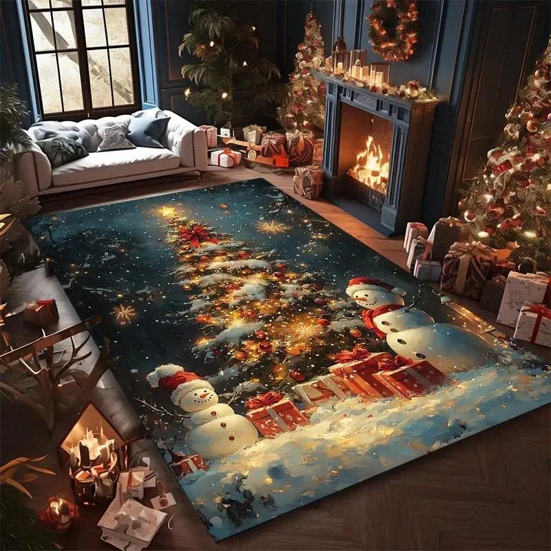 1PC Christmas Tree Santa Claus,New Year Fairy Tale Gift Carpet Rug for Home Bedroom Sofa Doormat Decor Non-slip Floor Mat