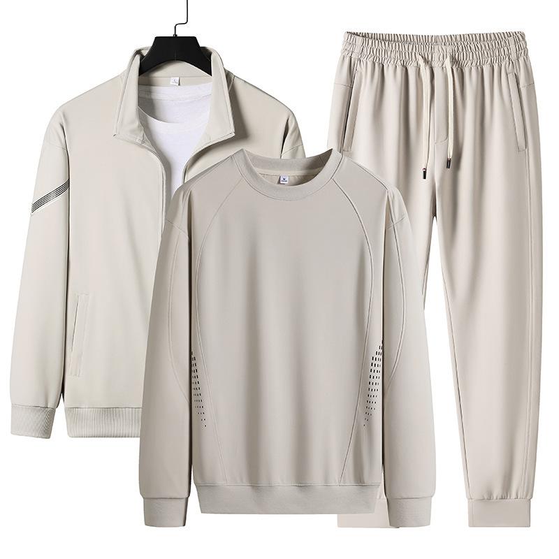 Cotton Casual Suit Men's Running Sports Cardigan Stand Up Collar Hoodie Three Piece Set