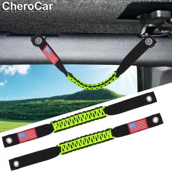 2X Roll Bar Grab Grip Handles Paracord Green for -2025 Ford Bronco US Flag