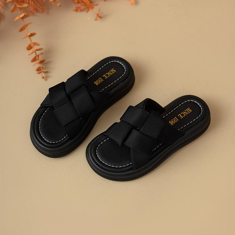 

2025 new cool slippers women s summer wear heightened thick-bottomed muffin design sense fashionable and versatile student one-word drag 35 чёрный