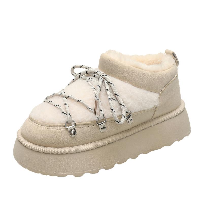 

2025 НОВЫЕ Высококачественные и Модные Универсальные Женские Ботильоны на Толстой Подошве с Круглым Носком Зимние Теплые Хлопковые Ботинки 40 бежевый