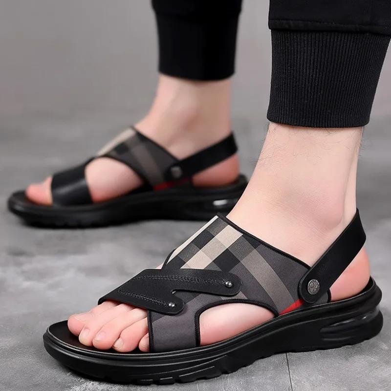 Fashion Men's Sandals Leather Casual Sandals Summer Beach Sandals for Men Outdoor Non Slip Platform Slippers Big Size47 Sandalias Hombre