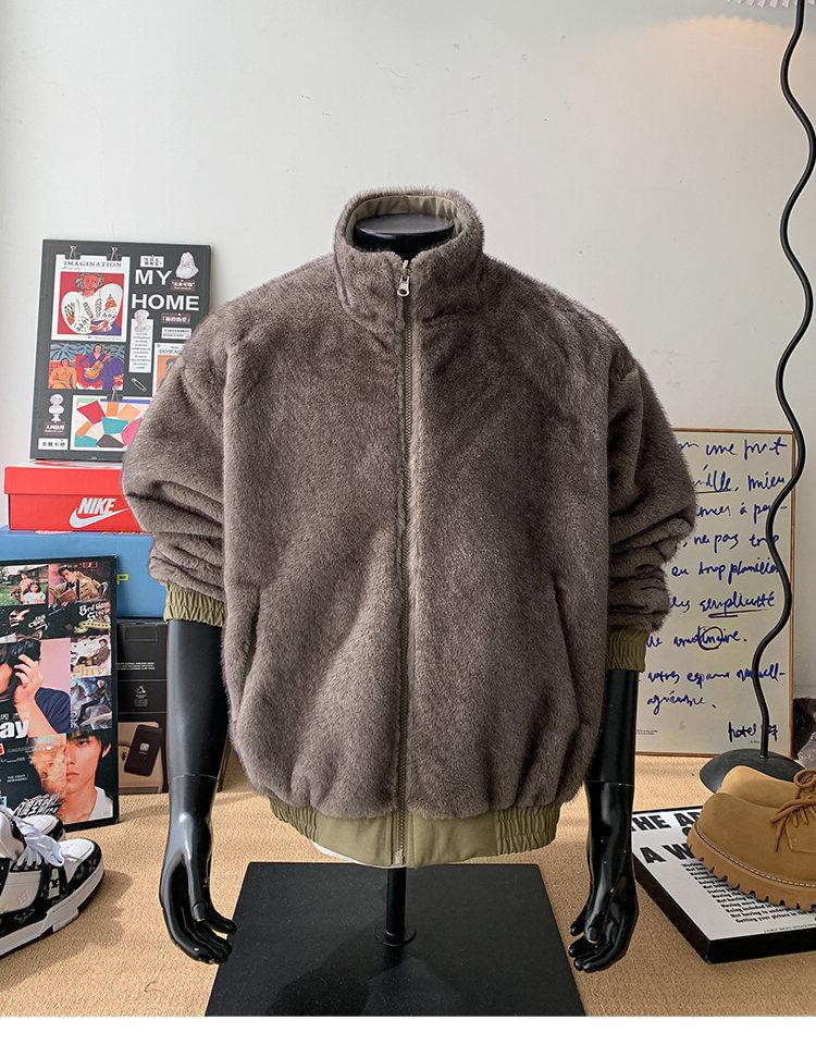 Men's Two-Sided Silver Blue Fox-Cotton Jacket with Fishbone Pattern - Thickened, Plus Velvet for Winter Warmth