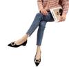 2025 spring and autumn new pointed tip shallow mouth single shoes women's season thick heel rhinestone metal buckle versatile soft leather flat 