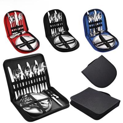 Edelstahl-Outdoor-Besteckset mit Messer, Gabel, Löffel und Stoffbeutel