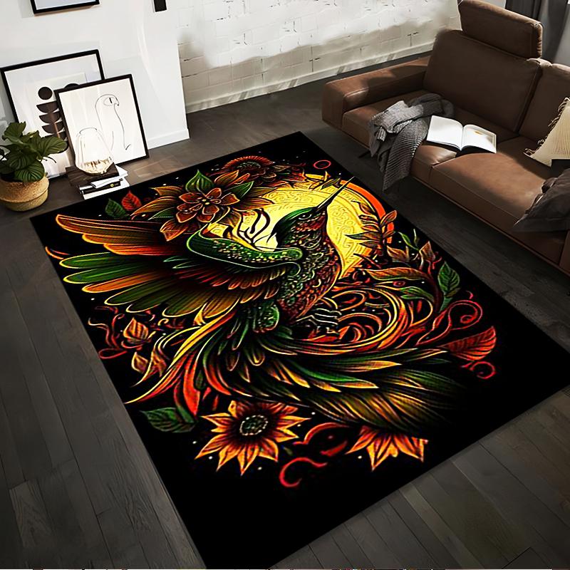 

Vibrant Colorful Phoenix Design Carpet with Sunflowers and Leaves Pattern Suitable for use as an anti-slip for living room bedroom sofas 40x60cm( 15x23in )