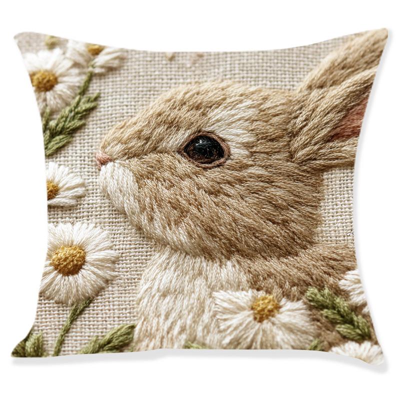Vikama Easter Embroidered Bunny Pillow Cover Set Cozy Aesthetic Pillowcases For Bedside Couch Living Room Home Decoration