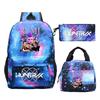 Primary and secondary school students schoolbag three-piece set, animation cartoon personalized printing backpack, casual pencil bag, meal bag
