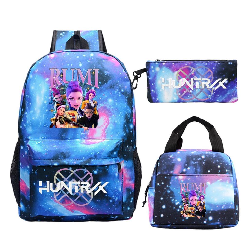 Primary and secondary school students schoolbag three-piece set, animation cartoon personalized printing backpack, casual pencil bag, meal bag