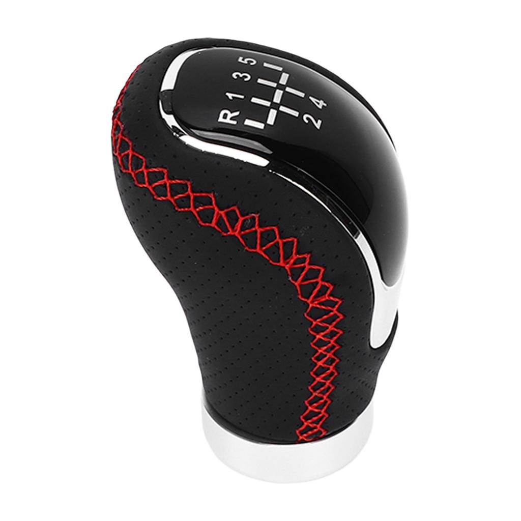 Manual Gear Shift Lever Knob Shifter Head Universal 5 6 Speed Artificial Leather Red Stitching with Replaceable Paster