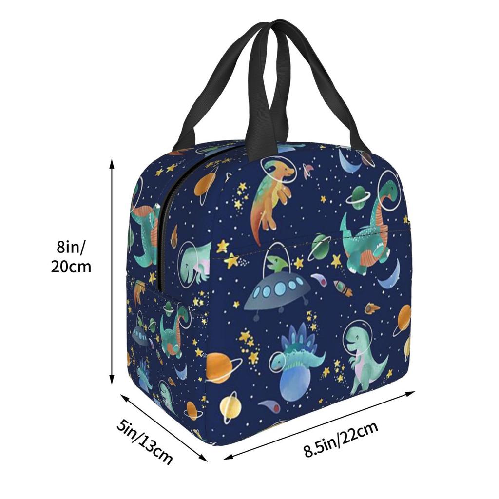 Cartoon Cute Dinosaurs In Space Insulated Lunch Bag for Kids School Cooler Thermal Food Box Tote Portable Lunch Boxes Container