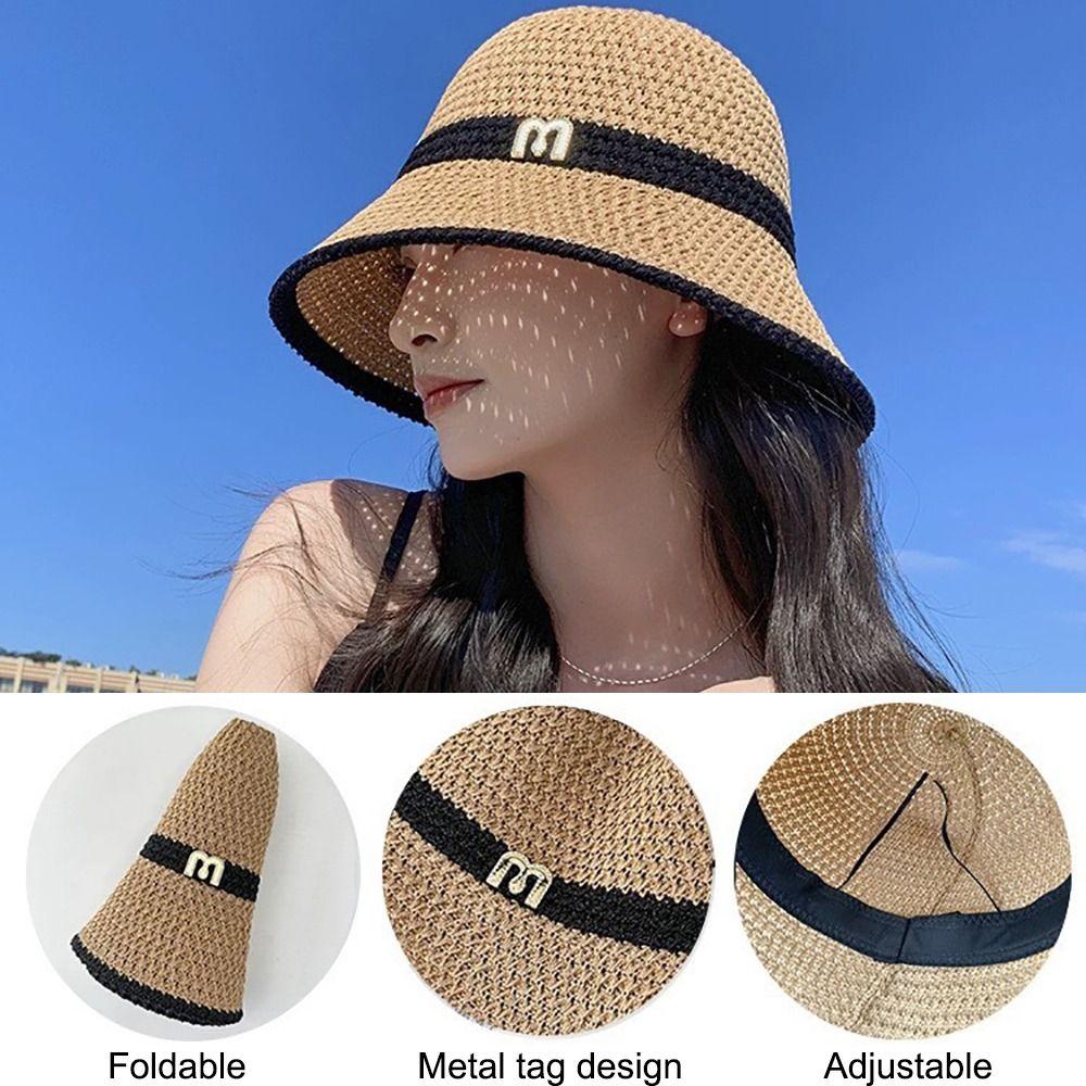 Breathable Bucket Hat Letter Decor Beach Cap Wide Brim Fisherman's Hat  Women Girls
