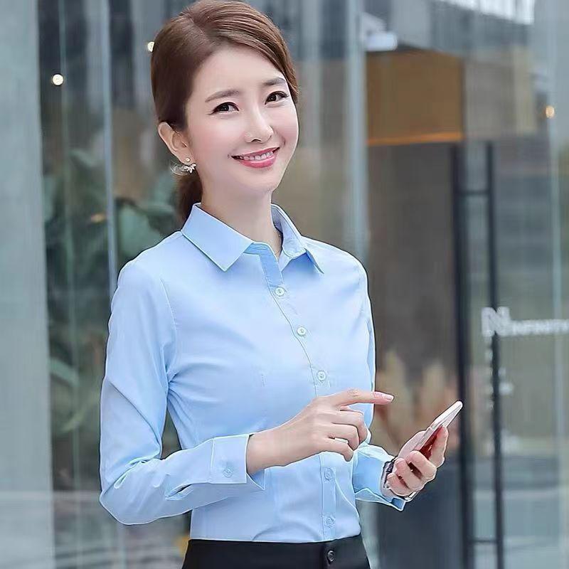 Women's Slim Fit Workwear Shirt, Short & Long Sleeves, Formal Office Uniform, White & Blue, Spring/Summer Collection.