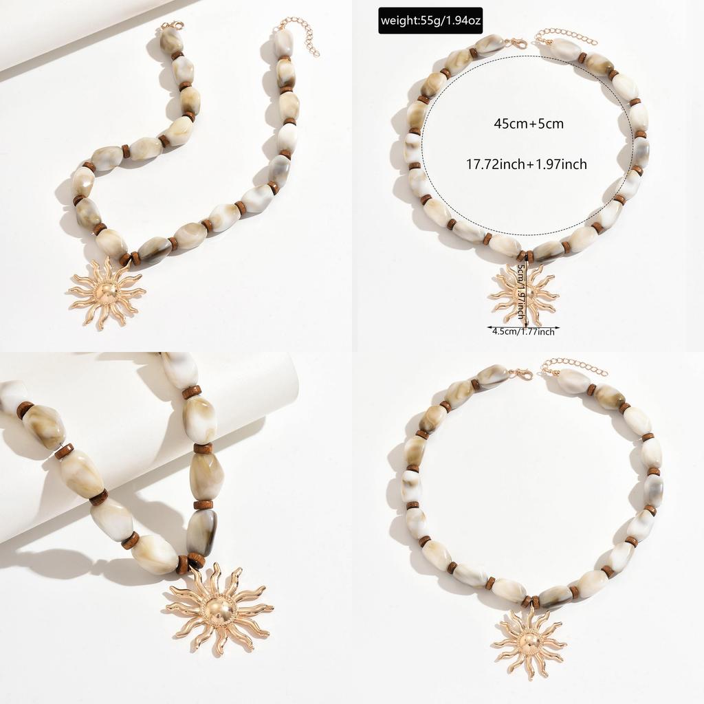 Resin Sunflower Pendant Necklace With Geometric Chain For Casual Summer Wear